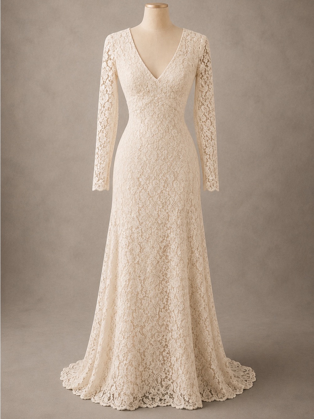 Vintage| Long Sleeve Ivory Lace V-Neck Wedding Dress
